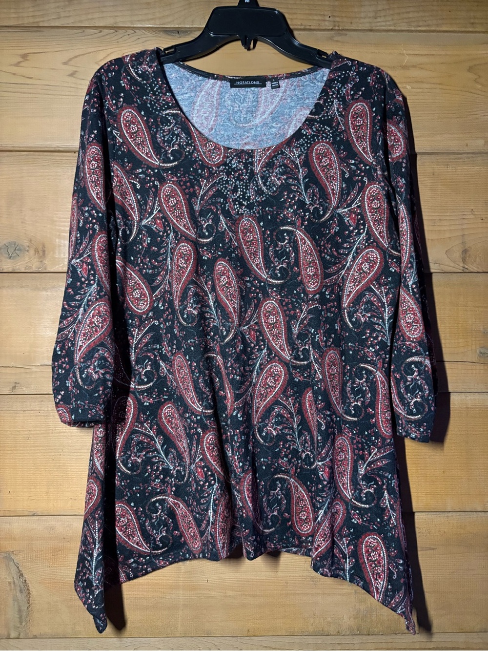 Notations Black and Burgundy Paisley Scoop-Neck Tunic